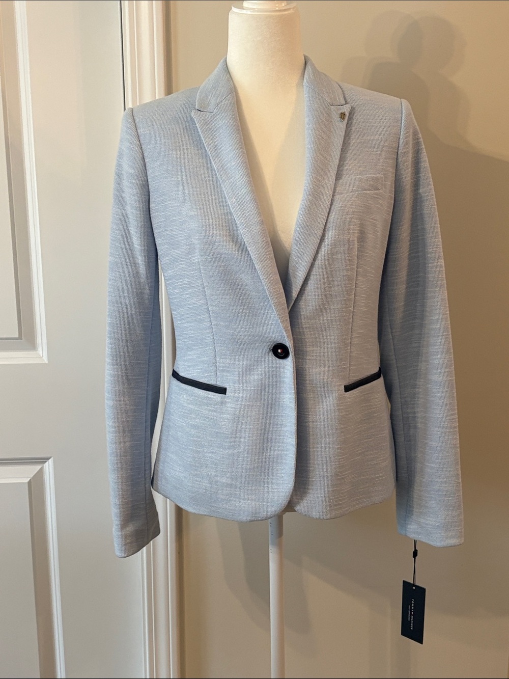 NWT Tommy Hilfiger Classic Preppy Pique Tailored Women’s Size 4 Blazer Navy Trim